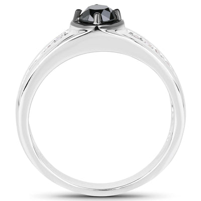 Bague de fiançailles en argent sterling avec diamants noirs et blancs de 0,65 carat