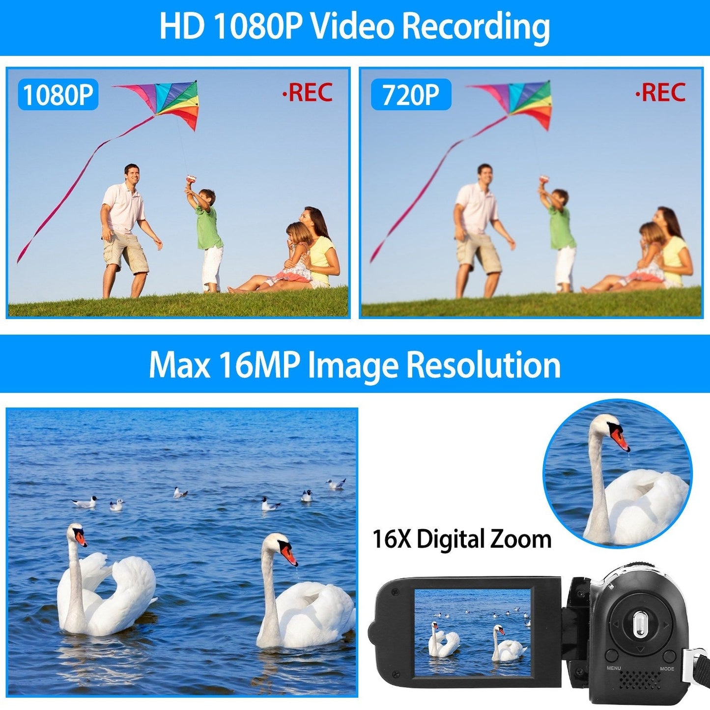 LJG HD 1080P Digital Video Camcorder with 16X Zoom