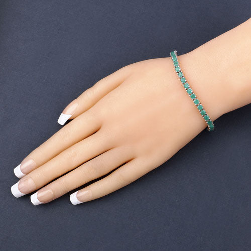 Bracelet en argent sterling .925 avec émeraude véritable de 7,48 carats