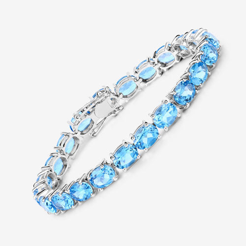 Pulsera de Topacio Azul Suizo Genuino de 35.20 Quilates en Plata Esterlina