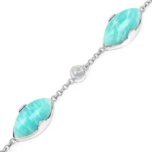 Bracelet en argent sterling de 29,70 carats en amazonite véritable et agate blanche