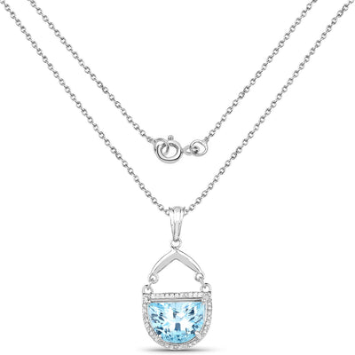 4.08 Carat Swiss Blue Topaz & White Topaz Pendant in Sterling Silver