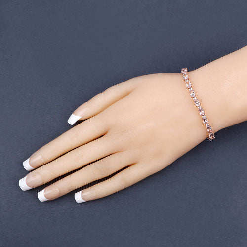 8.95 Carat Genuine Morganite and White Diamond Bracelet in 14K Rose Gold