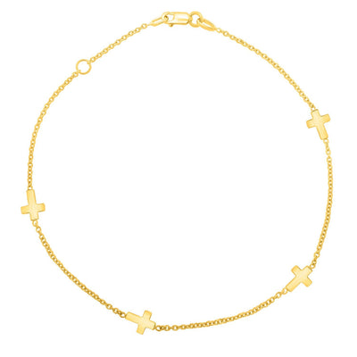 14k Yellow Gold Polished Station Cross Anklet