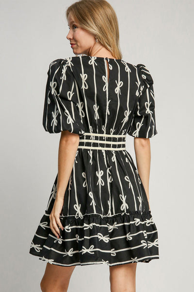 Elegant Black Ribbon Print Dress for Women