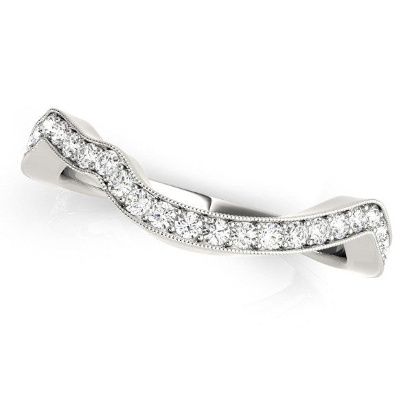 14k White Gold Milgrained Curve Style Diamond Wedding Band