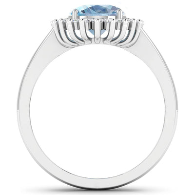 1.24 Carat Genuine Aquamarine and White Diamond Ring in 14K White Gold
