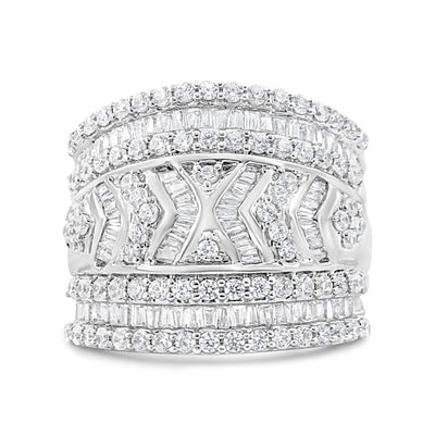 Bague en Argent Sterling .925 à Bords Diamant Multi-Rang - Taille 7