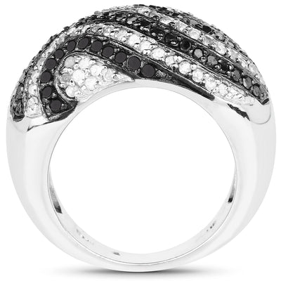 1.26 Carat Black and White Diamond Sterling Silver Engagement Ring