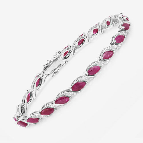 Bracelet en or blanc 10K avec rubis et diamants blancs de 7,78 carats