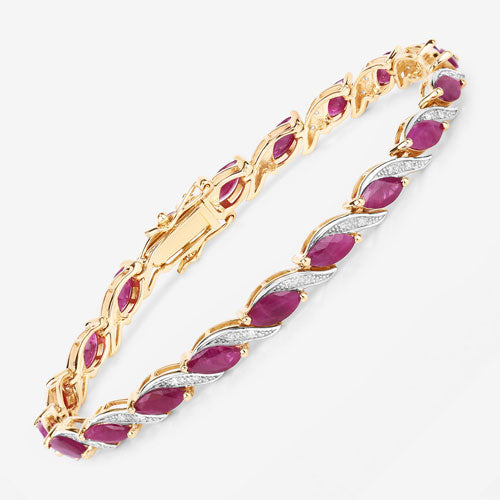7.78 Carat Genuine Ruby and White Diamond Bracelet in 10K Yellow Gold