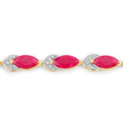 Pulsera de Rubí Genuino de 6.79 Quilates y Diamantes Blancos en Oro Amarillo de 14K
