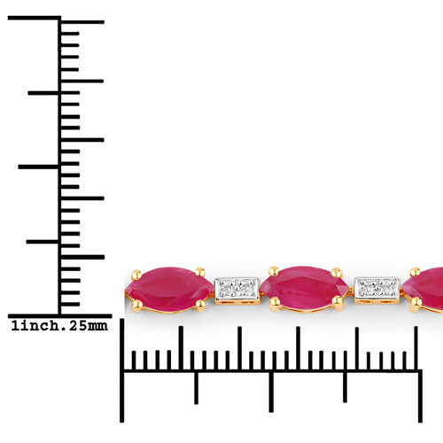 Pulsera de Rubí y Diamante Blanco de 7.22 Quilates en Oro Amarillo de 14K