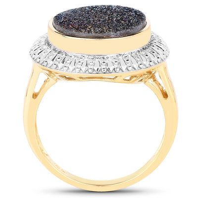 4.90 Carat Cobalt Blue Drusy Sterling Silver Engagement Ring