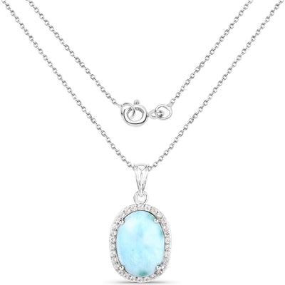 13.55 Carat Genuine Larimar and White Topaz Pendant in Sterling Silver