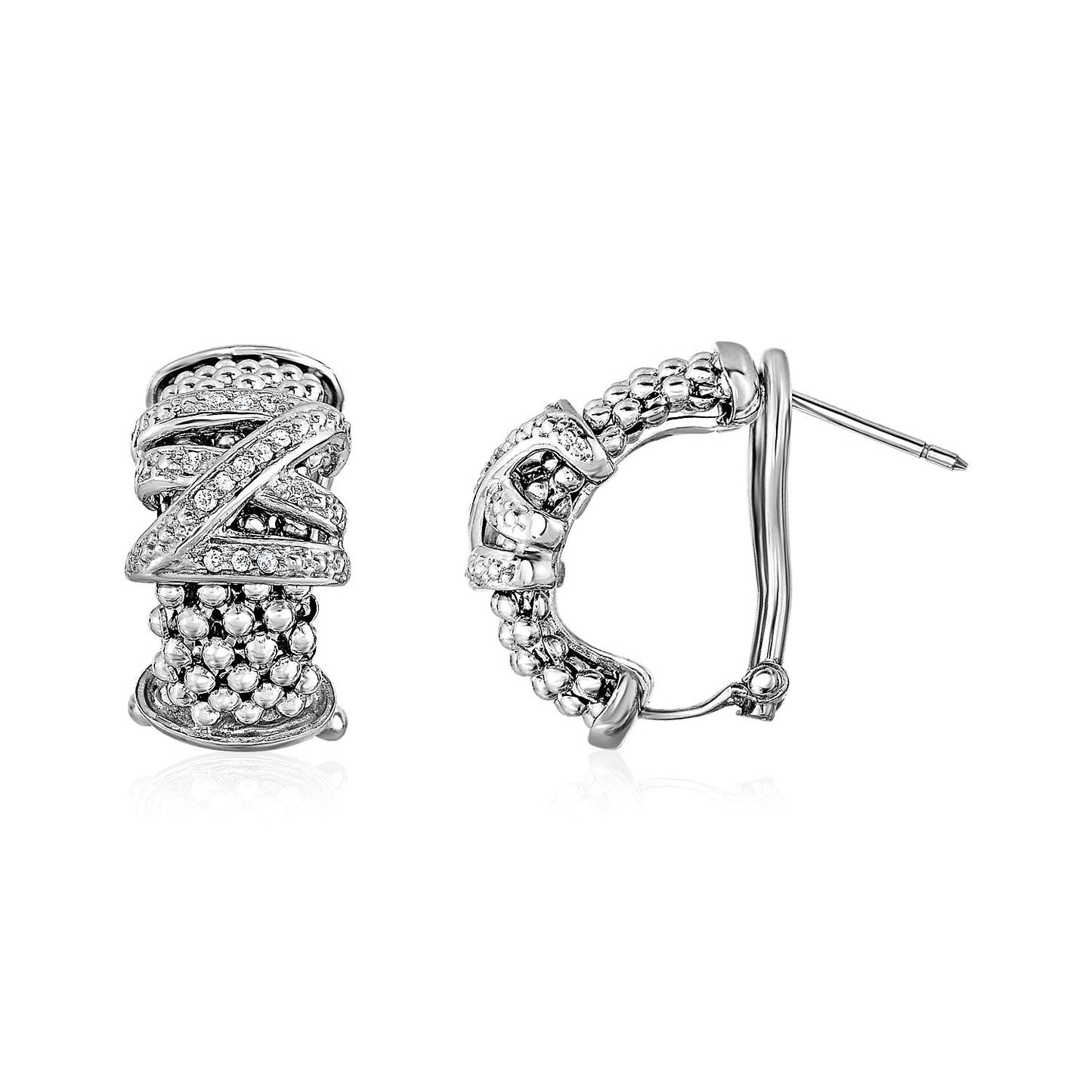 Pendientes de Textura de Palomitas con Motivo Cruzado en Plata Esterlina