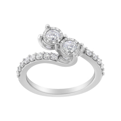 Bague de contournement en diamant à deux pierres en or blanc 10K - Taille 6