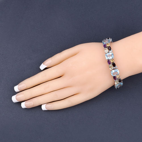 Bracelet en argent sterling .925 avec pierres multi-facettes de 51,36 carats