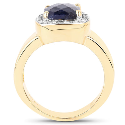 Bague Halo en Saphir Teinté et Topaze Blanche Plaquée Or Jaune 14K