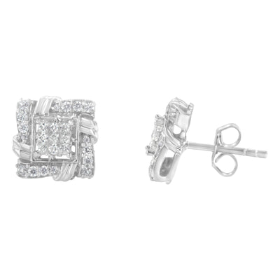 .925 Sterling Silver Round-Cut Diamond Stud Earrings