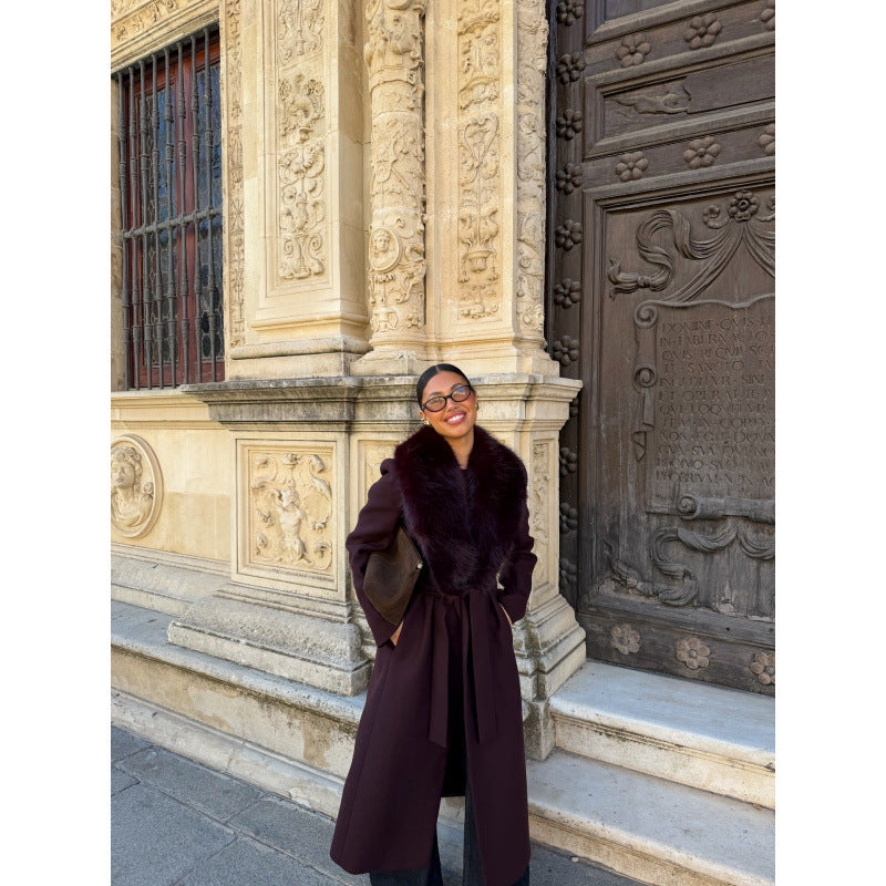 Manteau en Laine Chic pour Femmes avec Col en Fourrure Élégant