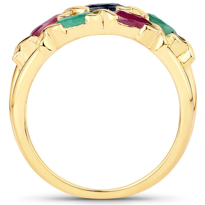 1.63 Carat Ruby, Blue Sapphire & Emerald Sterling Silver Ring