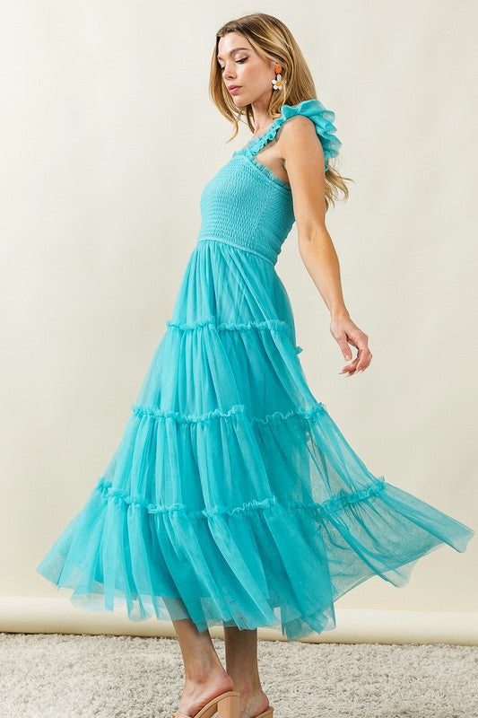 Robe Midi à Volants en Tulle pour Femmes - Élégante et Romantique