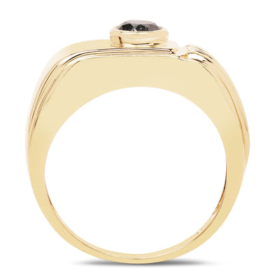 14K Yellow Gold Plated Black Diamond Solitaire Ring