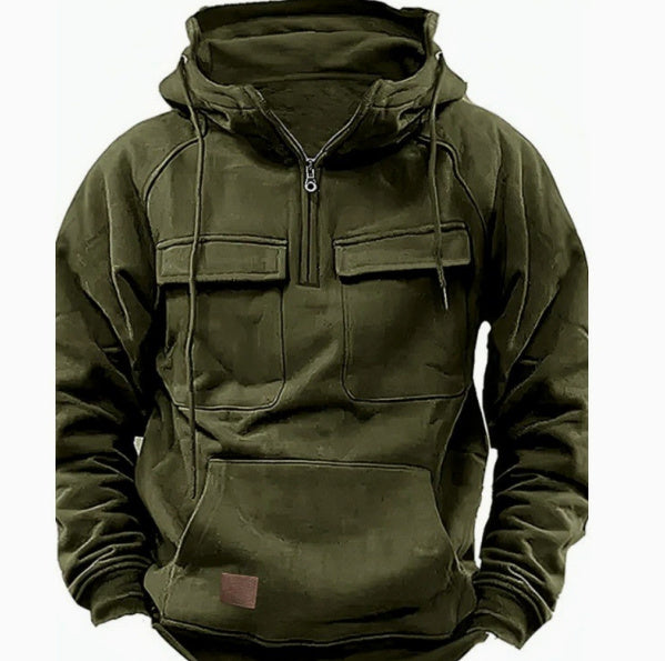 Hoodie zippé décontracté pour homme avec cordon et poche