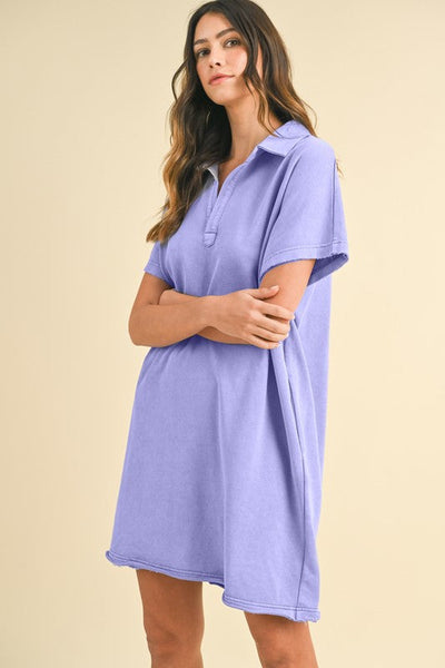 Robe décontractée classique à manches courtes bleu violet pour femmes