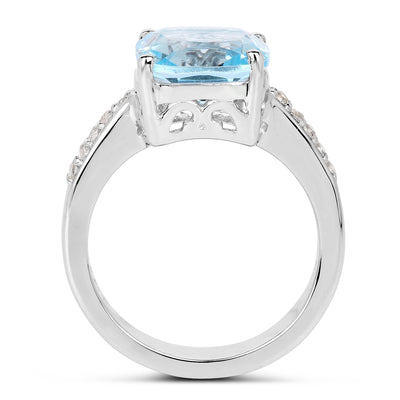 4.62 Carat Blue Topaz & White Topaz Sterling Silver Ring