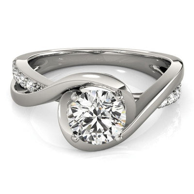 14k White Gold Split Band Bypass Diamond Engagement Ring