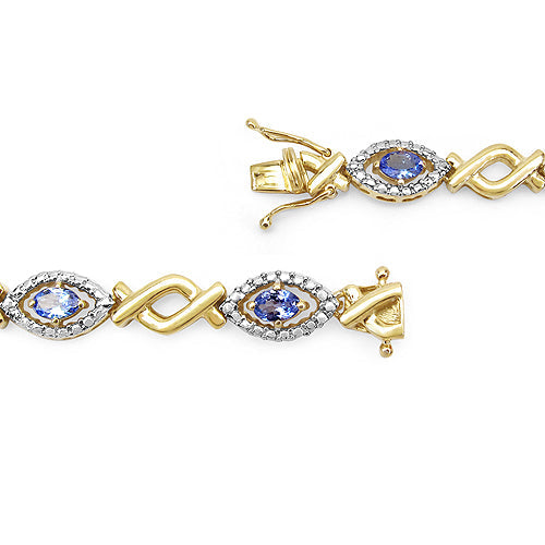 Pulsera de Tenis de Tanzanita Baño de Oro Amarillo de 14K
