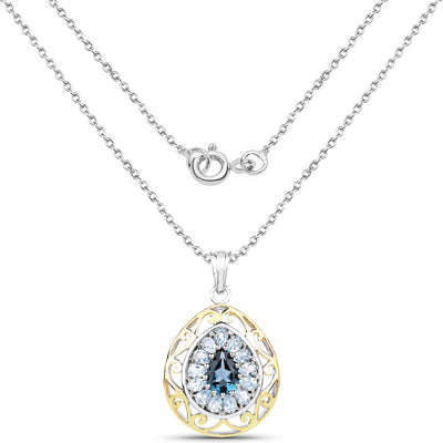 18K Yellow Gold Plated Blue Topaz Pendant in Sterling Silver