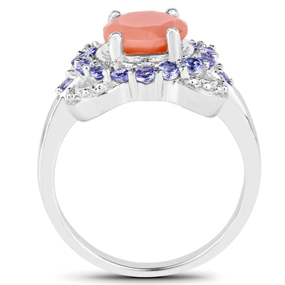 2.87 Carat Peach Moonstone & Tanzanite Sterling Silver Ring