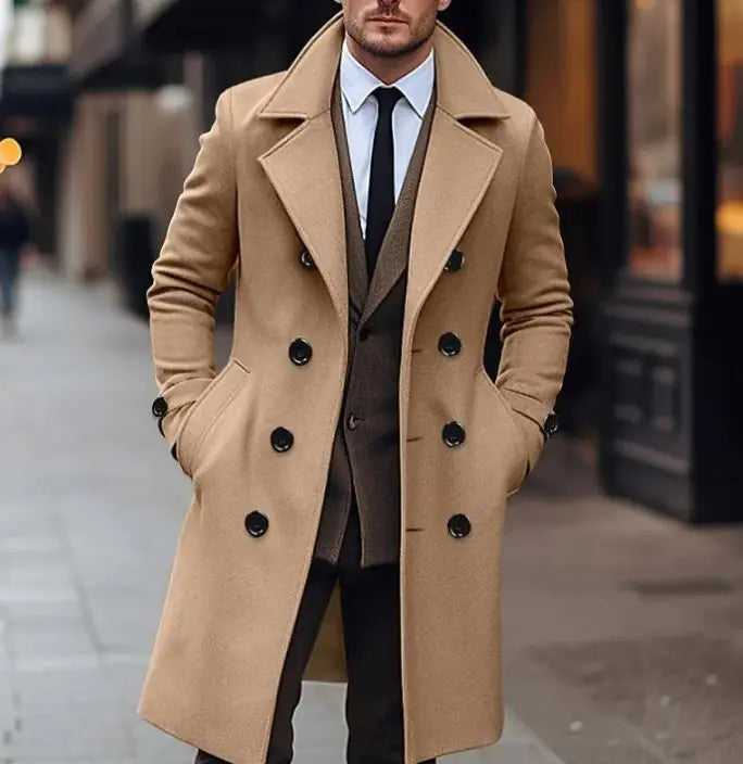 Abrigo de lana de doble botonadura para hombre para otoño e invierno