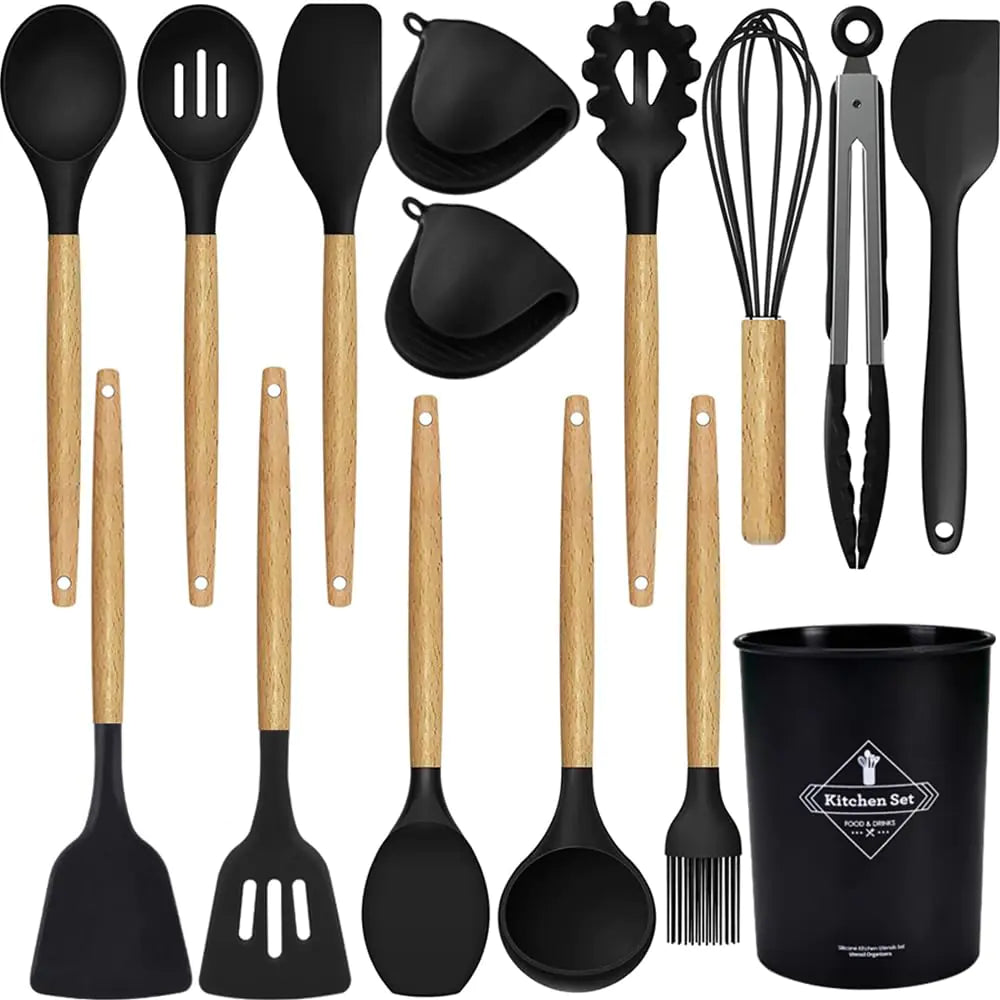 Juego de utensilios de cocina de silicona premium de 15 piezas - Resistente al calor