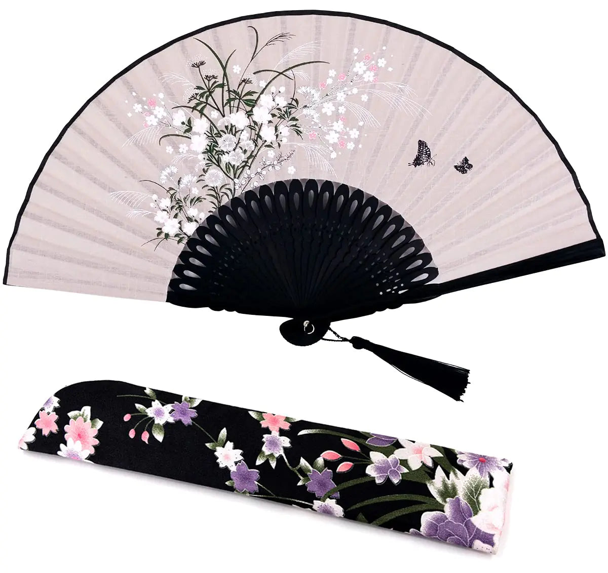 Amajiji Elegant Handmade Bamboo Silk Folding Pocket Fan