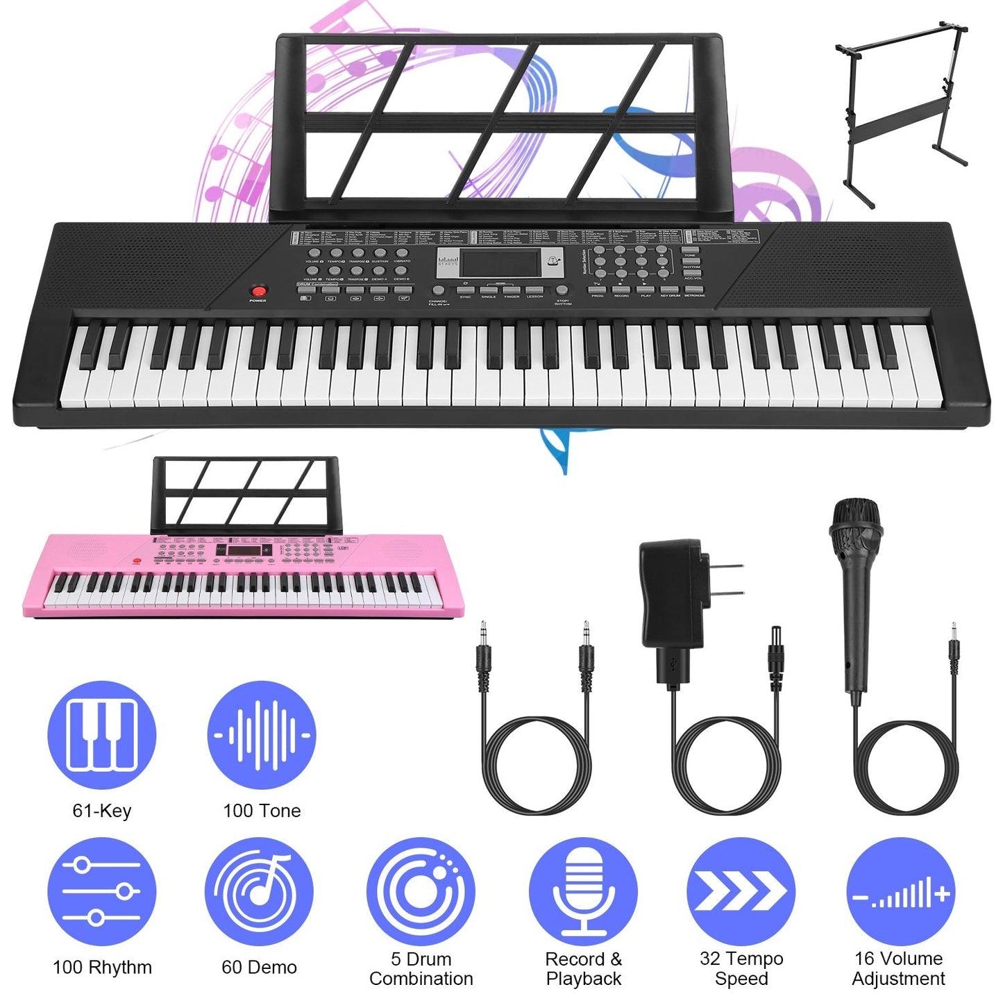 61-Key Digital Music Keyboard for Kids with Microphone & Stand