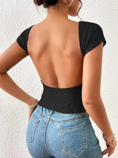 Elegant Backless Short Sleeve T-Shirt