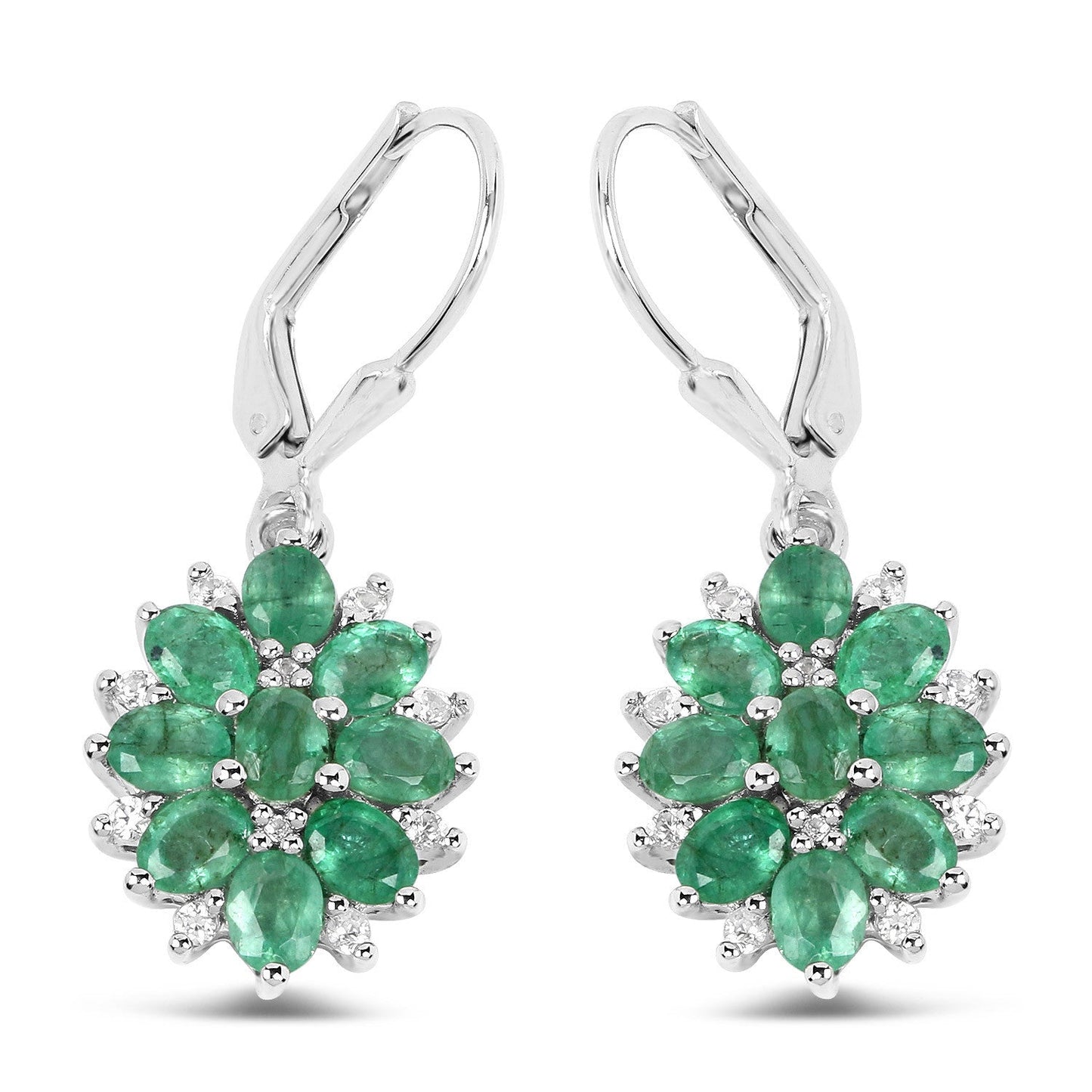 3.04 Carat Genuine Zambian Emerald & White Zircon Earrings
