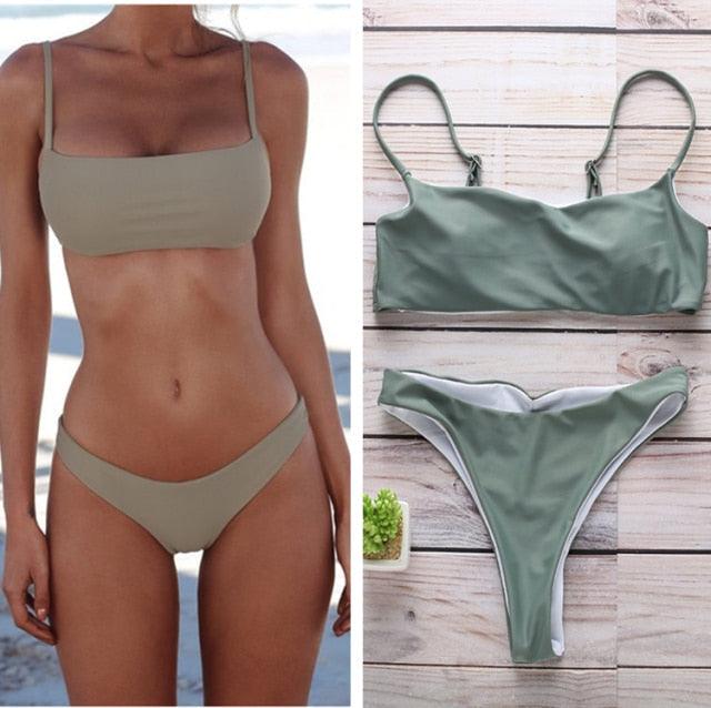 Ribbed Tie Side Classic Bikini Set for Women