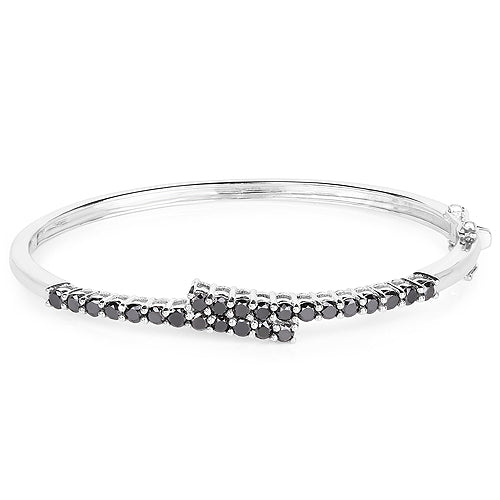 Brazalete de plata esterlina .925 con diamante negro genuino de 2.52 quilates