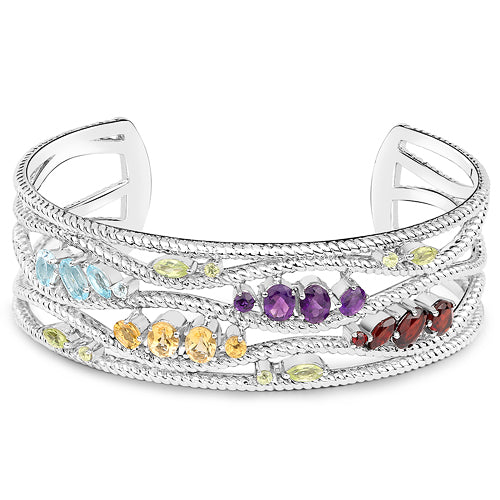 Brazalete Cuff de Plata Esterlina .925 con Múltiples Piedras de 4.82 Quilates