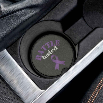 Battle Tested Epilepsy Awareness Soapstone Car Coaster - Purple Ribbon