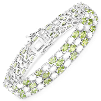 19.73 Carat Genuine Opal and Peridot Sterling Silver Bracelet