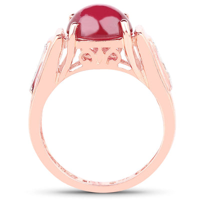 14K Rose Gold Plated Genuine Ruby & White Topaz Ring