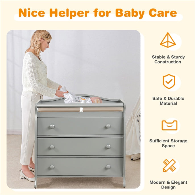 Premium Baby Changing Table with 3 Drawers - Gray