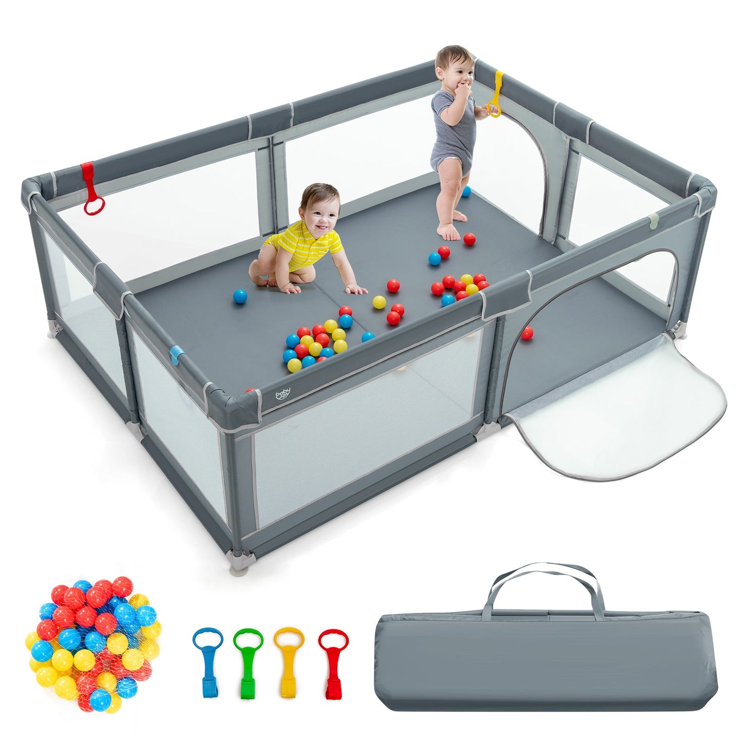 Portable Extra-Large Safety Baby Playpen with Ocean Balls - Gray