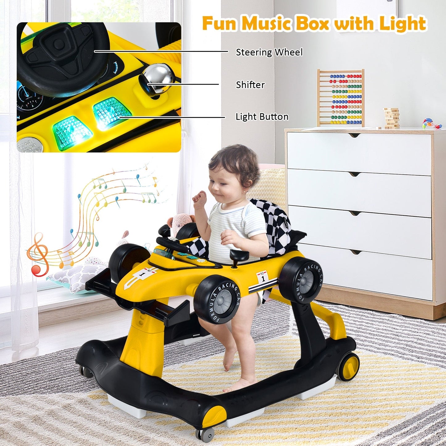 Pousseur d'activité pliable 4-en-1 - Jaune